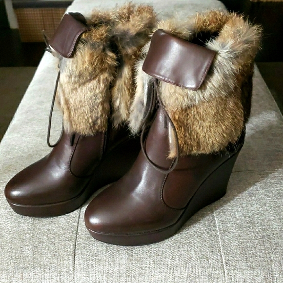 Rudsak Shoes | Rudsak Ankle Boots with Genuine Rabbit Fur Cuffs | Color: Brown | Size: 6 | Cathrinelee's Closet